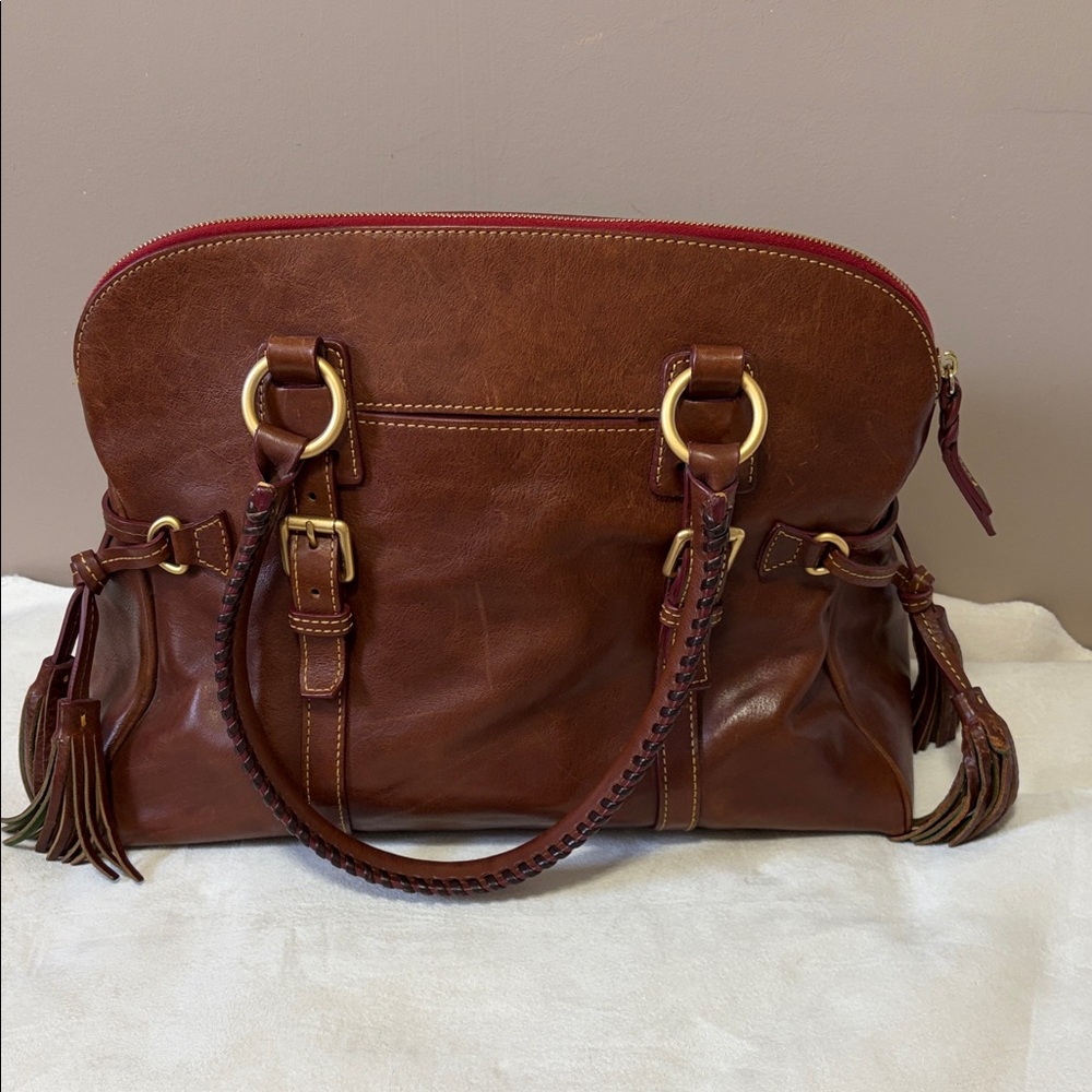 Dooney and Bourke Brown Leather Satchel Handbag with Gold Hardware - Picture 6 of 16
